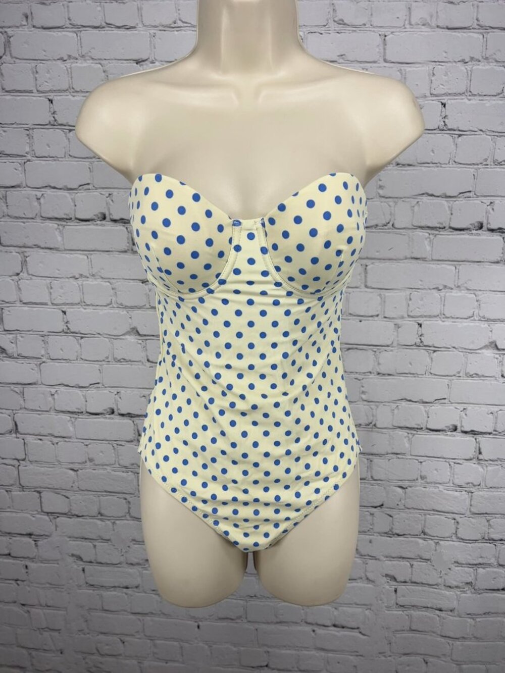 J.Crew Ivory Blue Polka Dot Strapless Underwire D-Cup One Piece Swimsuit 4